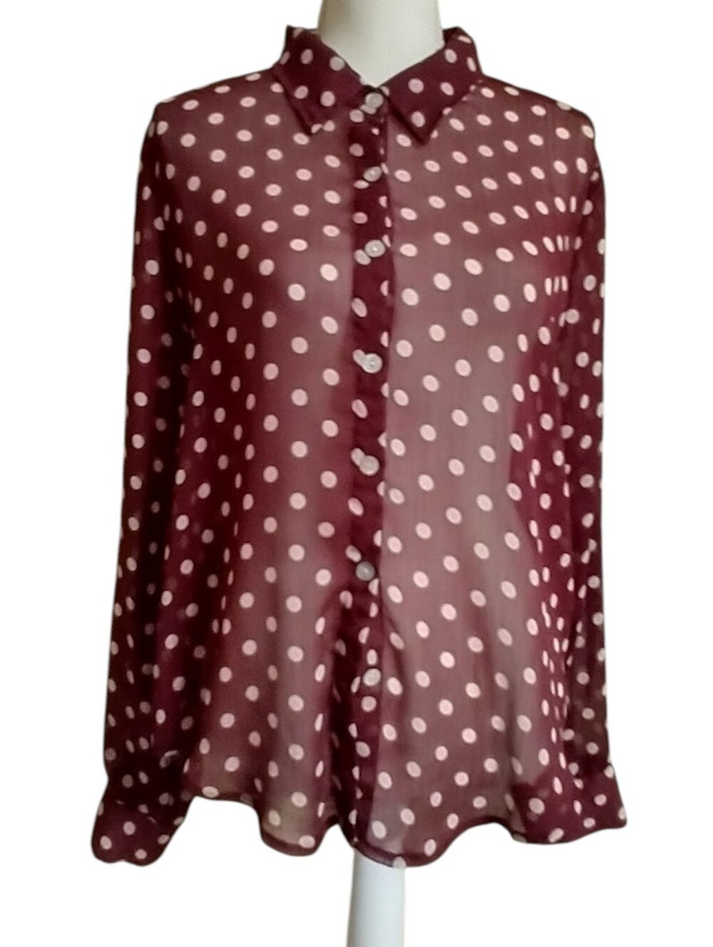 Sheer Burgundy Polka Dot Blouse